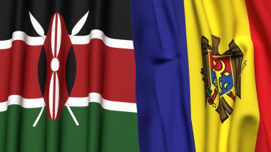 Gerçekçi kumaş dokusuna sahip KENYA ve MOLDOVA bayrakları