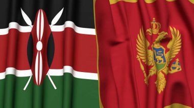 KENYA ve MONTENEGRO bayrakları gerçekçi kumaş dokusuyla