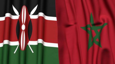 KENYA ve MoroCCO bayrakları gerçekçi kumaş dokusuyla