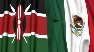 Gerçekçi kumaş dokusuna sahip KENYA ve MEXICO bayrakları