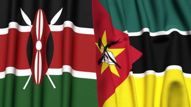 KENYA ve MOZAMBIQUE bayrakları gerçekçi kumaş dokusuyla