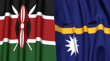 KENYA ve NAURU bayrakları gerçekçi kumaş dokusuyla