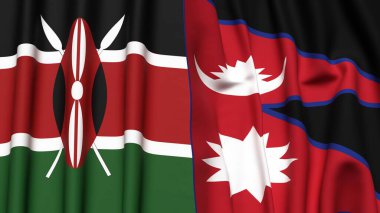 KENYA ve NEPAL bayrakları gerçekçi kumaş dokusuyla