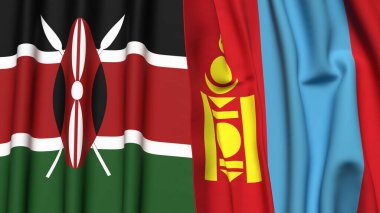 KENYA ve MONGOLIA bayrakları gerçekçi kumaş dokusuyla