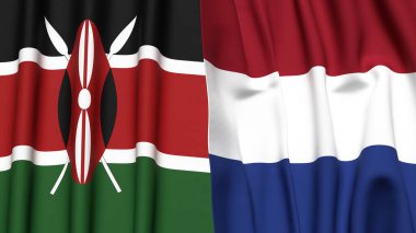 KENYA ve NETHERLANDS bayrakları gerçekçi kumaş dokusuyla
