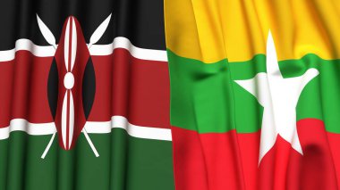 KENYA ve Myanmar 'ın gerçekçi kumaş dokusuna sahip bayrakları