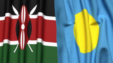 KENYA ve PALAU 'nun gerçekçi kumaş dokusuna sahip bayrakları