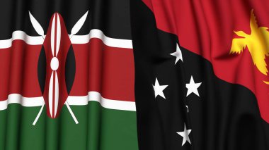 KENYA ve PAPUA Bayrakları Gerçekçi kumaş dokusuna sahip Yeni GUINEA