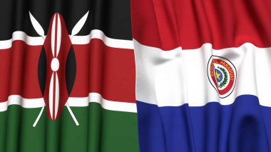 KENYA ve PARAGUAY bayrakları gerçekçi kumaş dokusuyla