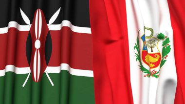 Gerçekçi kumaşlı KENYA ve Peru bayrakları