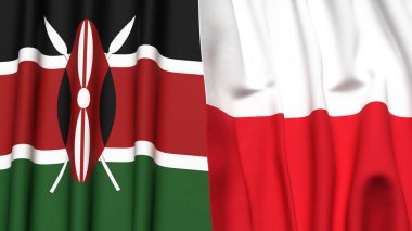 KENYA ve POLAND bayrakları gerçekçi kumaş dokusuyla