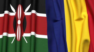 KENYA ve ROMANIA bayrakları gerçekçi kumaş dokusuyla