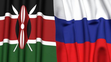 Gerçekçi kumaş dokusuna sahip KENYA ve RUSSIA bayrakları