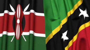 KENYA ve SAINT KITTS bayrakları gerçekçi kumaş dokusuyla