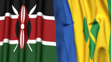 KENYA ve SAINT VINCENT bayrakları gerçekçi kumaş dokusuyla