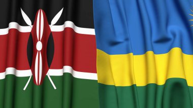 Gerçekçi kumaşlı KENYA ve Rwanda bayrakları