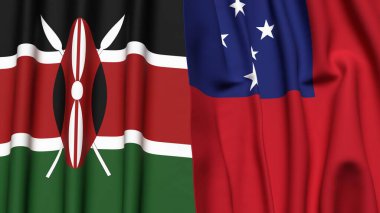 KENYA ve SAMOA bayrakları gerçekçi kumaş dokusuyla