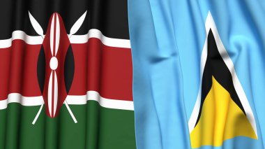 KENYA ve SAINT LUCIA bayrakları gerçekçi kumaş dokusuyla