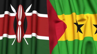 KENYA ve SAO TOME bayrakları gerçekçi kumaş dokusuyla
