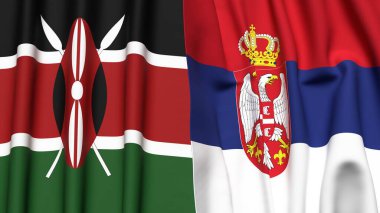 KENYA ve SERBIA bayrakları gerçekçi kumaş dokusuna sahip