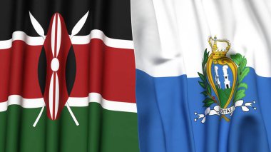 KENYA ve SAN MARINO bayrakları gerçekçi kumaş dokusuyla
