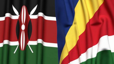 KENYA ve SEYCHELLES bayrakları gerçekçi kumaş dokusuyla