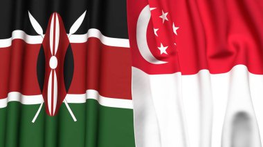 KENYA ve SINGAPORE bayrakları gerçekçi kumaş dokusuyla