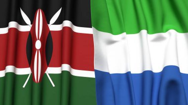 KENYA ve SIERRA LEONE bayrakları gerçekçi kumaş dokusuyla