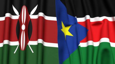 KENYA ve GÜNEY SUDAN bayrakları gerçekçi kumaş dokusuyla