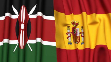 KENYA ve SPAIN bayrakları gerçekçi kumaş dokusuyla