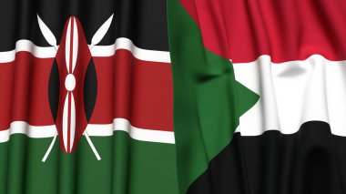 KENYA ve SuDAN bayrakları gerçekçi kumaş dokusuyla