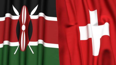 KENYA ve SWitness ZERLAND bayrakları gerçekçi kumaş dokusuyla