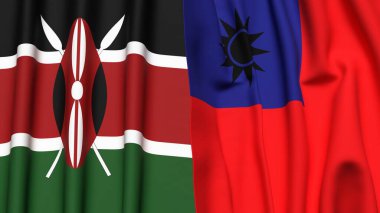 Gerçekçi kumaşlı KENYA ve Tayvan bayrakları