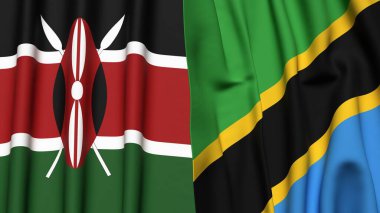KENYA ve TANZANIA bayrakları gerçekçi kumaş dokusuyla