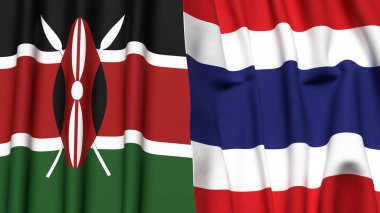 KENYA ve THAILAND bayrakları gerçekçi kumaş dokusuyla