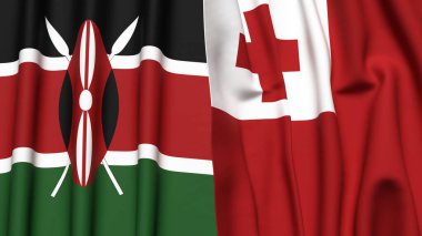 KENYA ve TONGA bayrakları gerçekçi kumaş dokusuyla