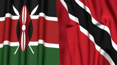 Gerçekçi kumaş dokusuna sahip KENYA ve TRINIDAD bayrakları