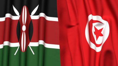 KENYA ve TUNISIA bayrakları gerçekçi kumaş dokusuyla