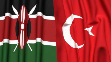 KENYA ve TURKEY bayrakları gerçekçi kumaş dokusuyla