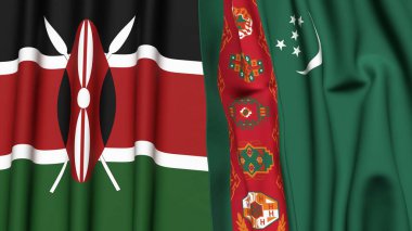 Gerçekçi kumaşlı KENYA ve Türkmenistan bayrakları