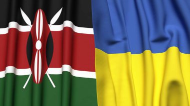 KENYA ve UKRAINE bayrakları gerçekçi kumaş dokusuyla