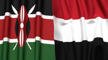 KENYA ve YEmen bayrakları gerçekçi kumaş dokusuyla