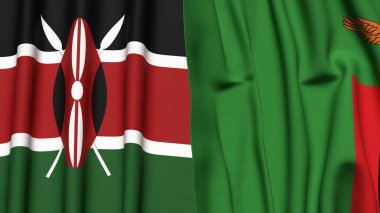 KENYA ve ZAMBIA bayrakları gerçekçi kumaş dokusuyla