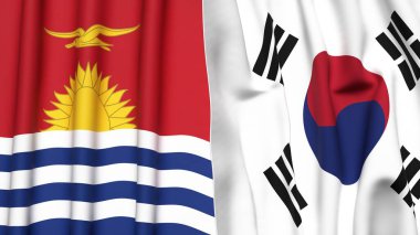 KIRIBATI Bayrakları ve KOREA GÜNEY Gerçekçi kumaş dokusuyla