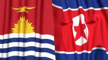 KIRIBATI Bayrakları ve KOREA Kuzey Gerçekçi kumaş dokusuna sahip