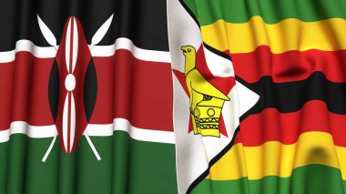KENYA ve ZIMBABWE bayrakları gerçekçi kumaş dokusuyla