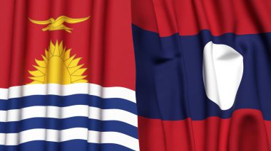 Gerçekçi kumaş desenli KIRIBATI ve LAOS bayrakları
