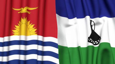 KIRIBATI ve LESOTHO bayrakları gerçekçi kumaş dokusuyla