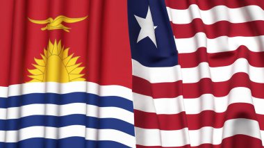 KIRIBATI ve LIBERIA bayrakları gerçekçi kumaş dokusuyla