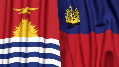 KIRIBATI ve LIECHTENSTEIN bayrakları gerçekçi kumaş dokusuyla